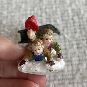 Lemax snow day sledding toboggan kids‎ people accessory Crash Accident